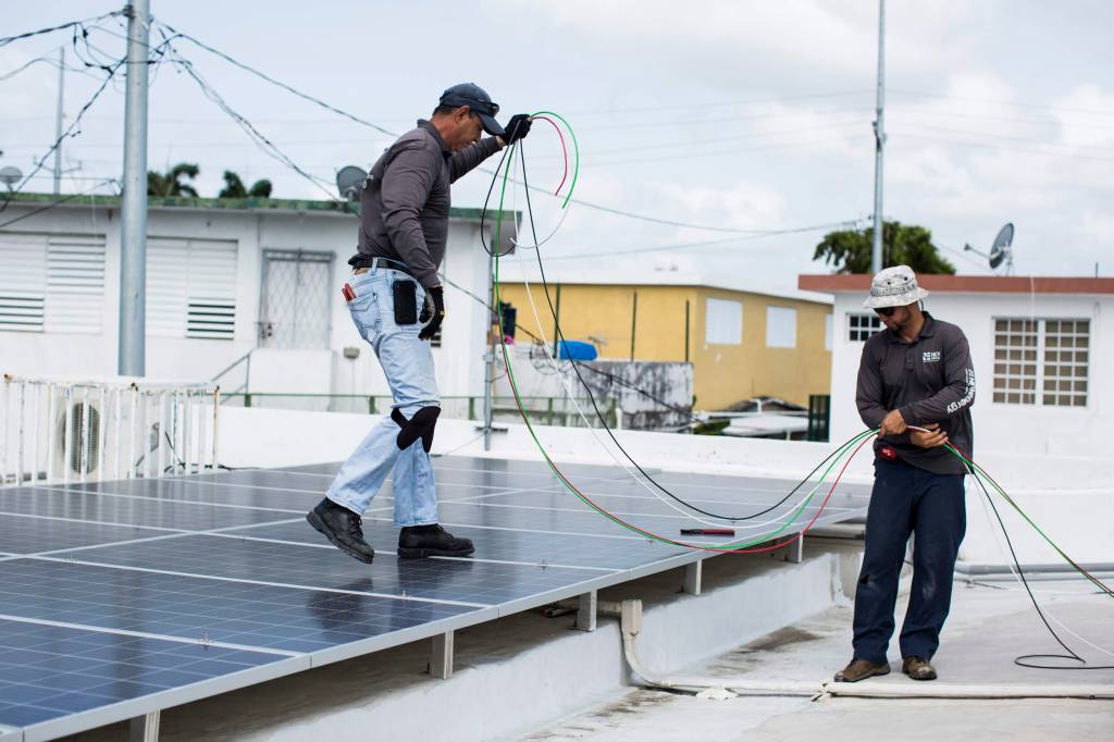 A solar power system is installed at Clínica Iella in San Juan, P.R., on July 5, 2018. The new solar system, funded by Direct Relief, will allow the clinic to sustain services during a power interruption. (Erika P. Rodriguez/Direct Relief)