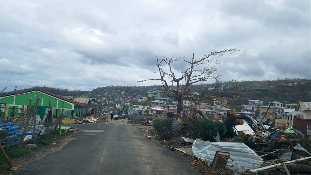 Over 95 percent of the buildings and infrastructure on the island of Dominica were destroyed or damaged by Hurricane Maria. (Andrew MacCalla/Direct Relief)