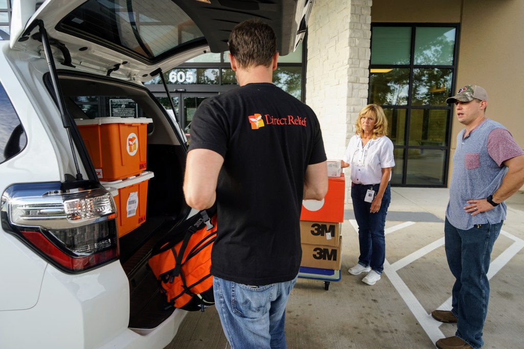 Direct Relief staff delivers emergency medical aid to Lone Star Family Health Center in Texas following Hurricane Harvey.