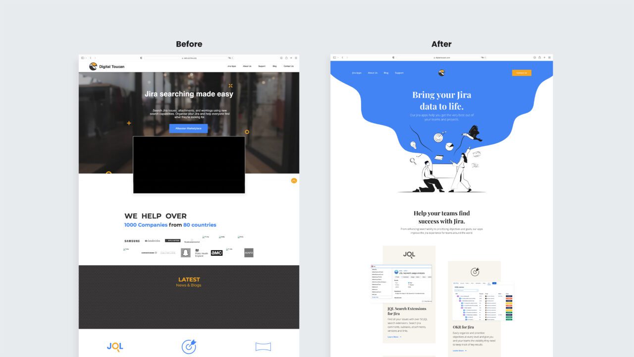 Before and after images of Digital Toucan’s website