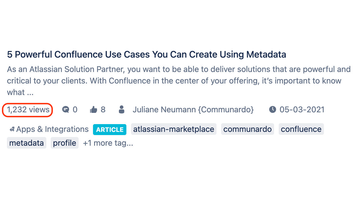 screenshot of the view count on an Atlassian Community article we did for our client